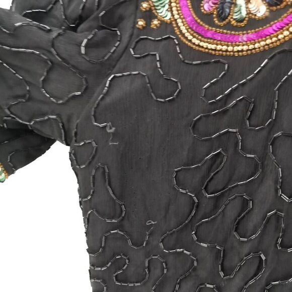 Vintage Black Beaded & Sequin Top with Pink and Gold Detailing | Size Medium - Picture 3 of 7